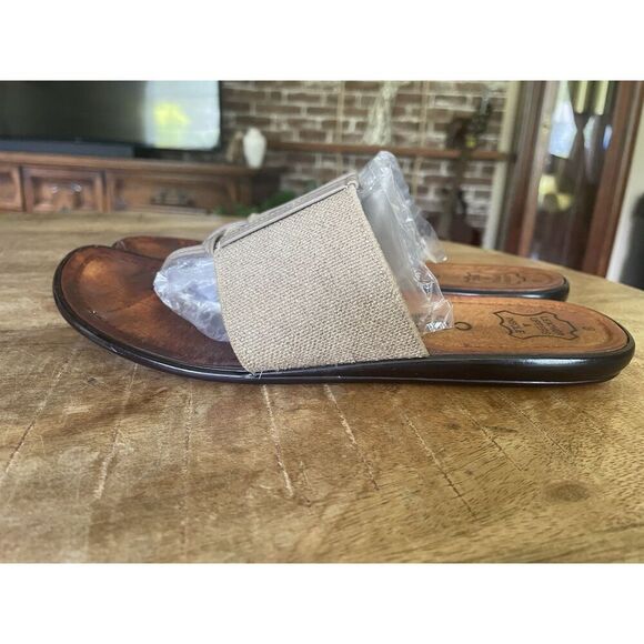 Callisto Shoes - Callisto Of California Tan Canvas Leather Insole Sandals Women Size 8 Slip On